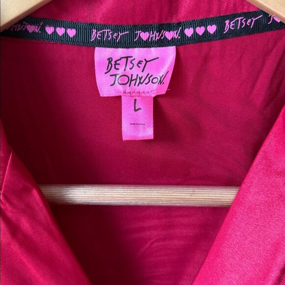 Betsey Johnson Red Satin Button Down Shirt Blouse - Picture 3 of 6